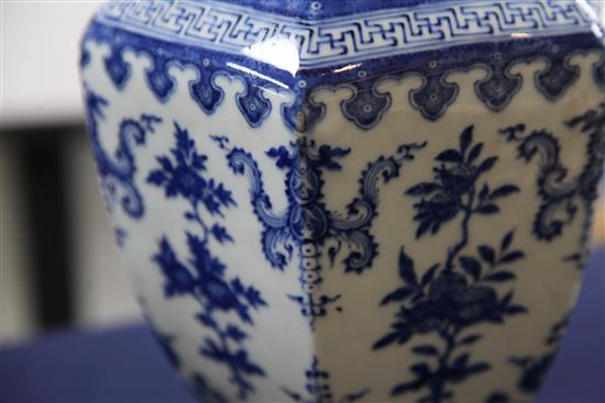A pair of Chinese blue and white hexagonal baluster vases,